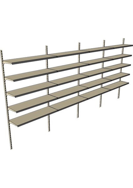 6 Katlı 4'lü Market Rafı - Duvara Monte, Ekonomik Market Rafı - 30x75 cm-Sarı