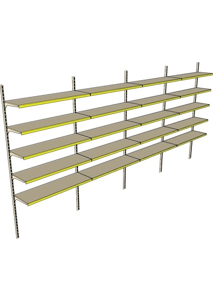 6 Katlı 4'lü Market Rafı - Duvara Monte, Ekonomik Market Rafı - 30x75 cm-Sarı