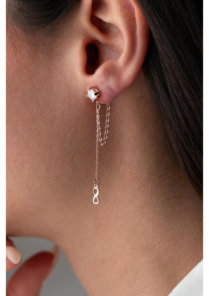 925 Ayar Gümüş Rose Kaplama 5 mm Tektaş Sallantılı Zincir Sonsuzluk Model Küpe fırsatları