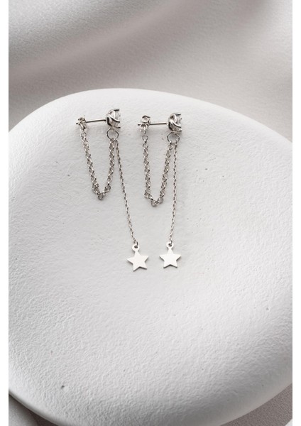 925 Ayar Gümüş Rodyum Kaplama 5 mm Tektaş Sallantılı Zincir Sade Yıldız Model Küpe fırsatları