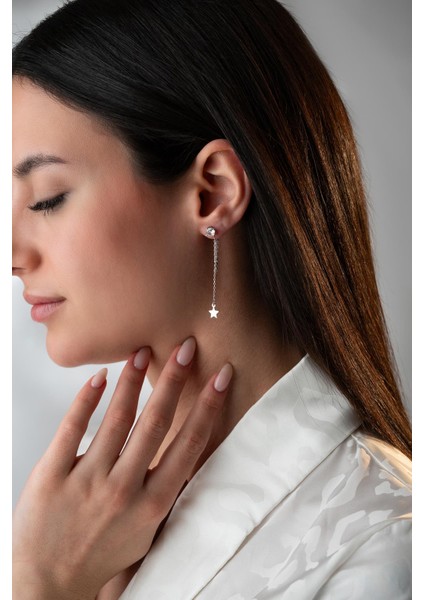 925 Ayar Gümüş Rodyum Kaplama 5 mm Tektaş Sallantılı Zincir Sade Yıldız Model Küpe indirimleri