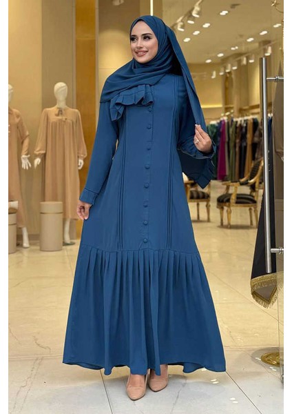 Pilise Detay Elbise Şal Ikili Takım 6039 Indigo modelleri