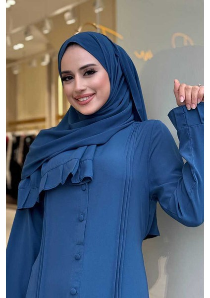 Pilise Detay Elbise Şal Ikili Takım 6039 Indigo fırsatları