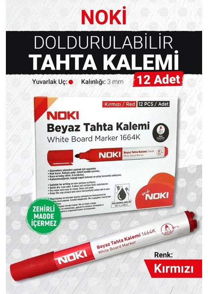 Noki Tahta Kalemi - Yazı Tahtası Kalemi Kırmızı 12 ADET-T1148