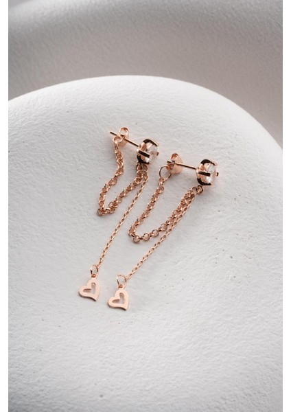 925 Ayar Gümüş Rose Kaplama 5 mm Tektaş Sallantılı Zincir Sade Taşsız Kalp Küpe fırsatları