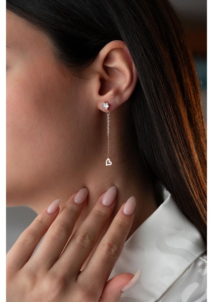 925 Ayar Gümüş Rose Kaplama 5 mm Tektaş Sallantılı Zincir Sade Taşsız Kalp Küpe indirimleri