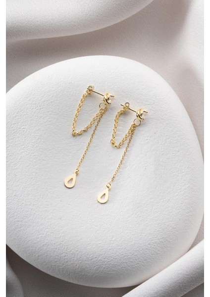 925 Ayar Gümüş Gold Kaplama 5 mm Tektaş Sallantılı Zincir Su Damlası Model Küpe indirimleri