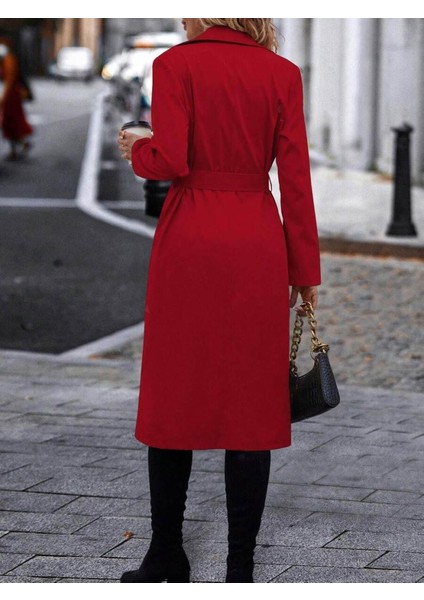 Fh Fashionhere Kadın Uzun Kollu Yakalı Önden Düğmeli Beli Kuşaklı Midi Gabardin Trençkot indirimleri