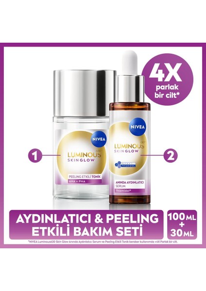 LUMINOUS630 Skin Glow Serum 30ML ve Peeling Etkili Tonik 100ML, Eşit Cilt Tonu