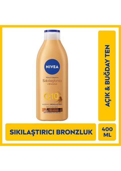 Q10 Kademeli Bronzlaştırıcı Vücut Losyonu 400ML, 7 Günde Sıkılaş, Açık Buğday Ten
