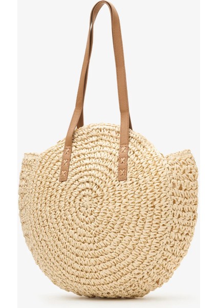 %100 Hasır Fermuar Kapamalı Kadın Omuz Çantası