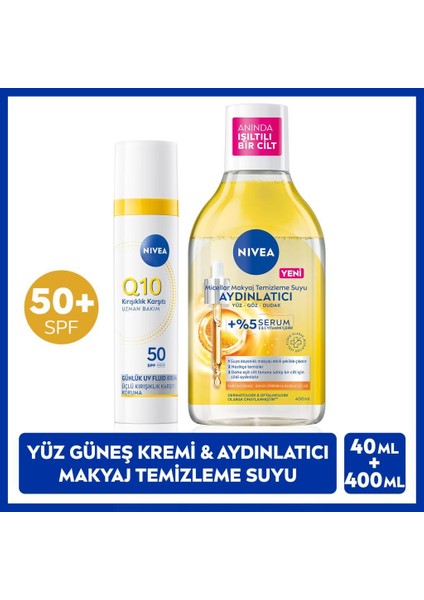 Q10 SPF50 Güneş Koruyucu Yüz Bakım Kremi 40ML ve Micellar Makyaj Temizleme Suyu 400ML