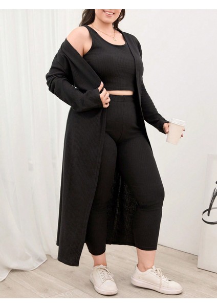 Fh Fashionhere Kadın Uzun Kollu Hırka Atlet ve Eşofman Yün Viskon Üçlü Takım