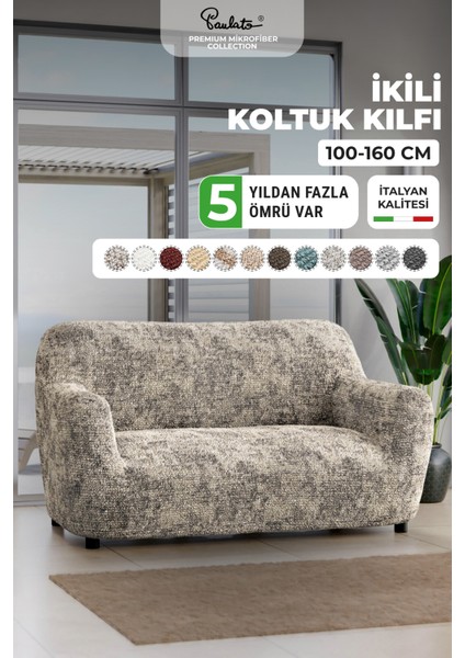 Lastikli Esnek ve Yıkanabilir 2 Kişilik Koltuk Örtüsü Çekyat Kanepe Kılıfı - Mermer Desenli Bej