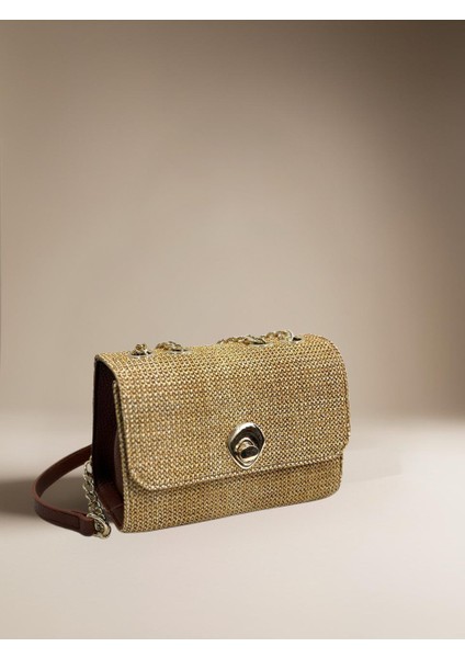 %100 Hasır Zincir Uzun Askı Detaylı Kadın El ve Omuz Çantası