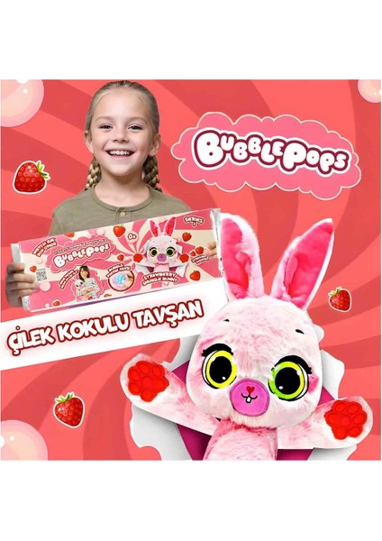 Çilek Kucaklayan Tavşancık Peluş Oyuncak 34 cm