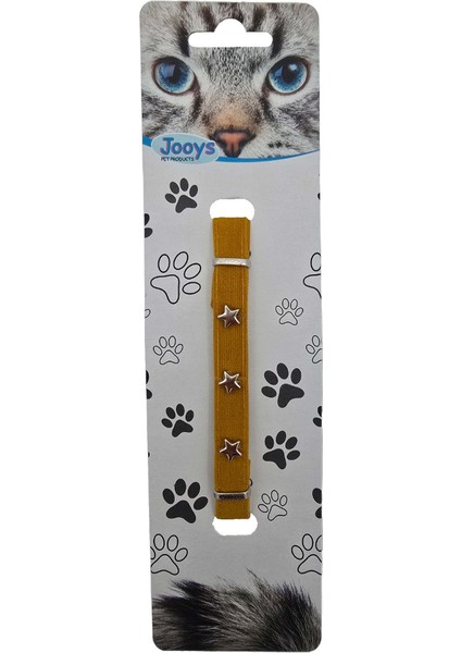 Kadife Zilli Yıldızlı Kedi Boyun Tasması Hardal