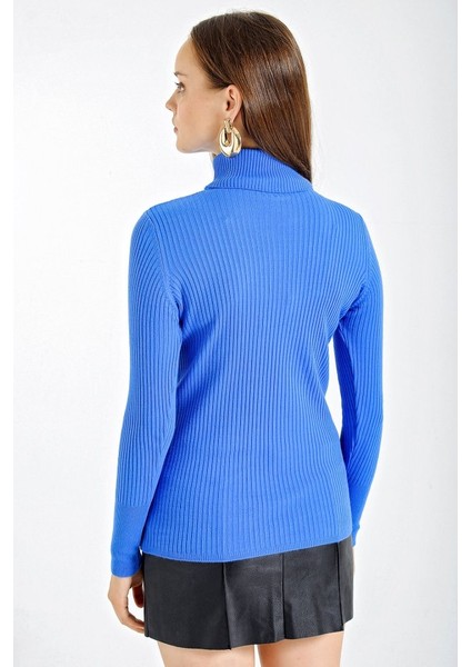 Fh Fashionhere 10311 Balıkçı Yaka Triko Kazak - Saks