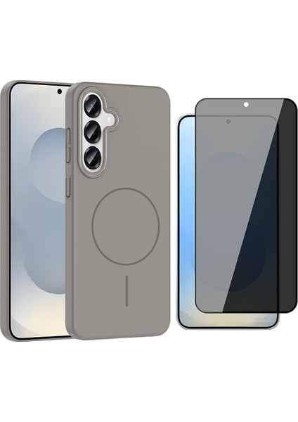 Galaxy S25 Plus Kılıf M-Safe Şarj Özellikli Zore Ruby Sert Kapak + Parmaz Izi Okumalı Hayalet Ekran Koruyucu