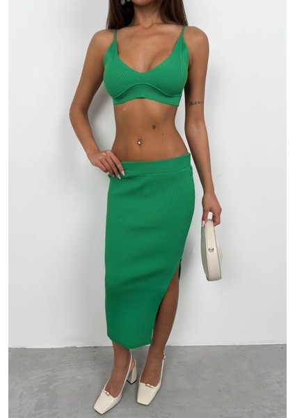 Fh Fashionhere Crop Büstiyer Yırtmaçlı Etek Takım fiyatları