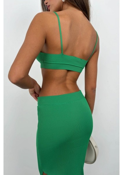 Fh Fashionhere Crop Büstiyer Yırtmaçlı Etek Takım fırsatları
