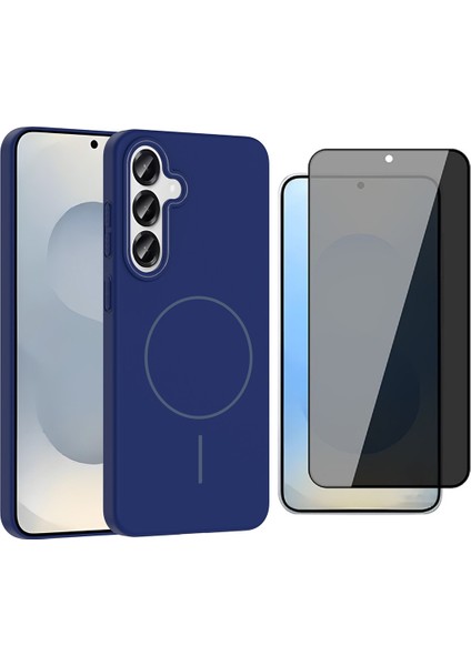 Galaxy S25 Plus Kılıf M-Safe Şarj Özellikli Zore Ruby Sert Kapak + Parmaz Izi Okumalı Hayalet Ekran Koruyucu