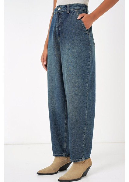 6688 Yüksek Bel Baggy Kot Pantolon - Indigo fiyatları