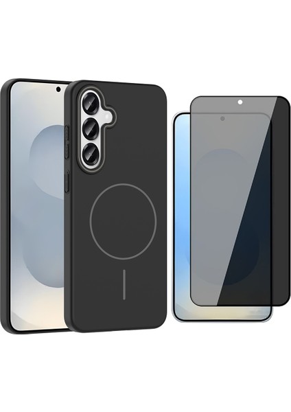 Galaxy S25 Plus Kılıf M-Safe Şarj Özellikli Zore Ruby Sert Kapak + Parmaz Izi Okumalı Hayalet Ekran Koruyucu