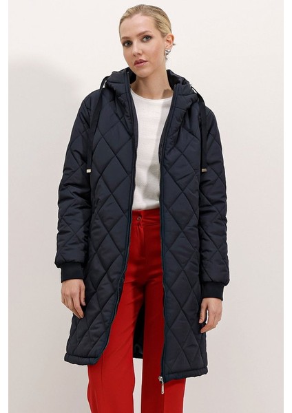 Fh Fashionhere 5138 Kapitone Uzun Şişme Mont - Lacivert