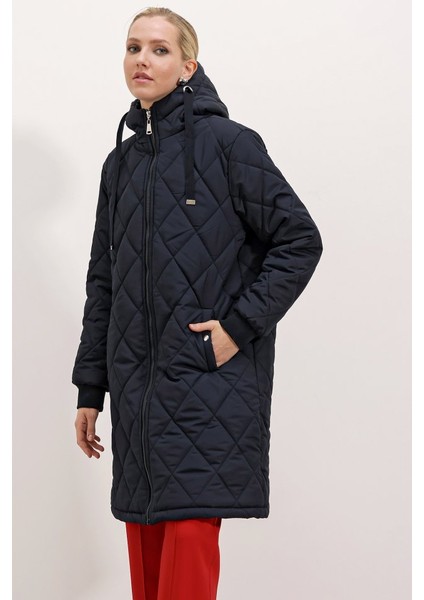 Fh Fashionhere 5138 Kapitone Uzun Şişme Mont - Lacivert