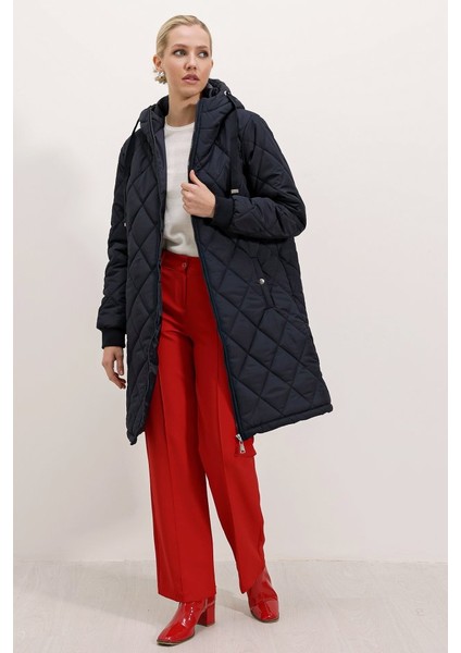 Fh Fashionhere 5138 Kapitone Uzun Şişme Mont - Lacivert