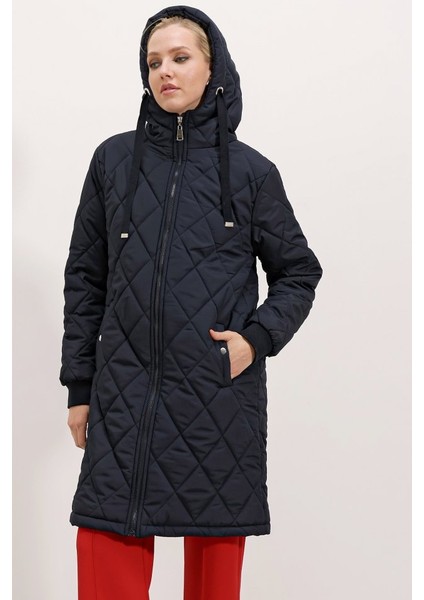 Fh Fashionhere 5138 Kapitone Uzun Şişme Mont - Lacivert