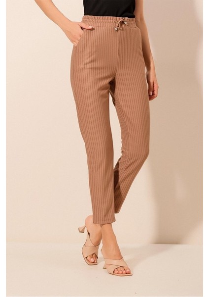 6560 Beli Lastikli Bağcıklı Pantolon - Camel modelleri