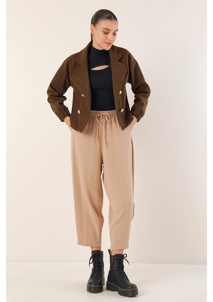 Fh Fashionhere 9117 Kruvaze Yaka Crop Ceket - Kahverengi fiyatları