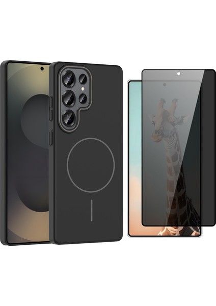 Galaxy S24 Ultra Kılıf M-Safe Şarj Özellikli Zore Ruby Sert Kapak + Parmaz Izi Okumalı Hayalet Ekran Koruyucu