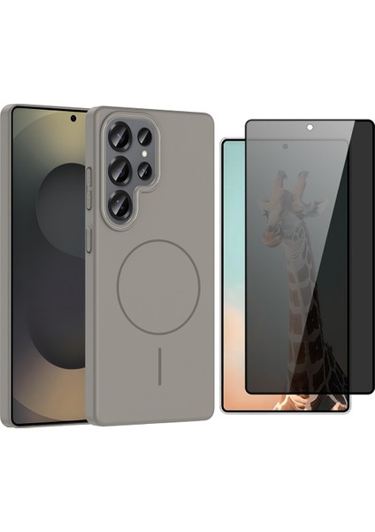 Galaxy S24 Ultra Kılıf M-Safe Şarj Özellikli Zore Ruby Sert Kapak + Parmaz Izi Okumalı Hayalet Ekran Koruyucu