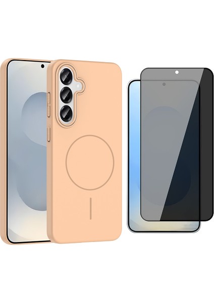 Galaxy S25 Plus Kılıf M-Safe Şarj Özellikli Zore Ruby Sert Kapak + Parmaz Izi Okumalı Hayalet Ekran Koruyucu