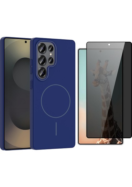 Galaxy S24 Ultra Kılıf M-Safe Şarj Özellikli Zore Ruby Sert Kapak + Parmaz Izi Okumalı Hayalet Ekran Koruyucu