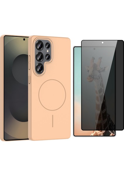 Galaxy S24 Ultra Kılıf M-Safe Şarj Özellikli Zore Ruby Sert Kapak + Parmaz Izi Okumalı Hayalet Ekran Koruyucu