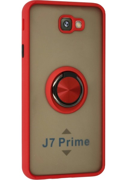 Samsung Galaxy J7 Prime Kılıf Montreal Yüzüklü Silikon Kapak - Kırmızı Yktsn