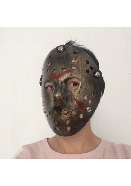 Bakır Renk Kırmızı Çizgili Tam Yüz Hokey Jason Maskesi Hannibal Maskesi - 1OL9330-1164 modelleri