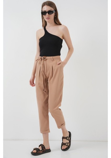 6660 Kemerli Keten Pantolon - Bisküvi modelleri