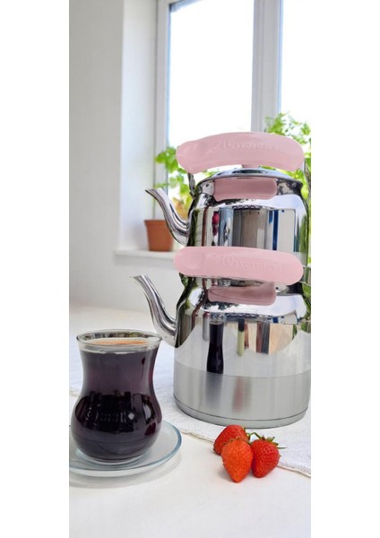 Üstten Bakalit Kulplu Ikili Takım Çaydanlık Jumbo Boy Üstdemlik:1,80 Altdemlik:3,40