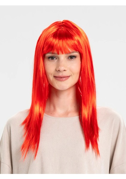 Kırmızı Renk Uzun Düz Parti Peruğu - 1OL2932-8804