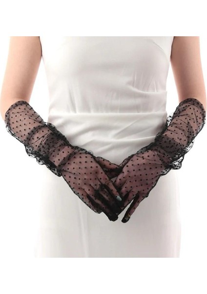 Uzun Boy Siyah Puantiyeli Siyah Renk Yetişkin Tül Eldiven 55 cm (4767) - 1OL3072-6363 fiyatları