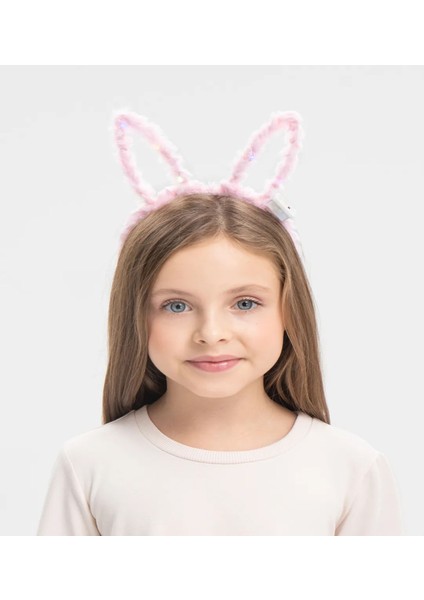 LED Işıklı Peluş Pofuduk Tavşan Kulak Tavşan Taç Pembe 17X23 cm (4767) - 1OL7391-1456