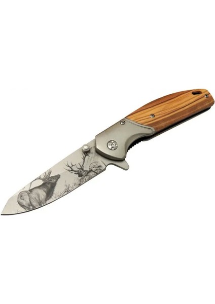 Chongmıng CM98 Geyikli Ahşap Çakı 20 cm Manuel Kemerlikli - 1OL2233-8128