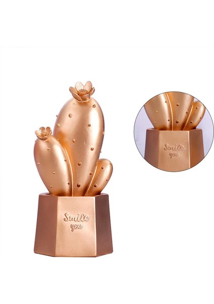 LED Işıklı Sevimli Kaktüs Dekoratif Masa Lambası Mini Biblo Gece Lambası Gold - 1OL4003-2603