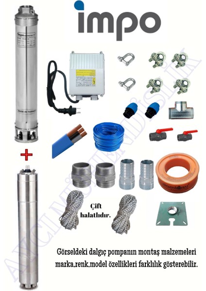 Impo Sk 404/27 3hp Krom Başlıklı 45 mt Yassı Kablolu ve Panolu 90 mt Halatlı Çift Vanalı Akıtma Başlıklı Monofaze Takım Dalgıç Pompa