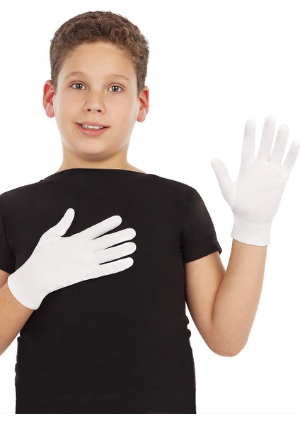 Beyaz Renk Çocuk Boy Likralı Pandomim Eldiveni (4767) - 1OL9439-3608